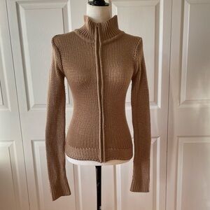 Saks Tan cardigan Women sweater Size S with zipper
